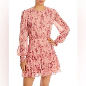 NWT Aqua Pink Floral Tiered Long Sleeve Dress Small